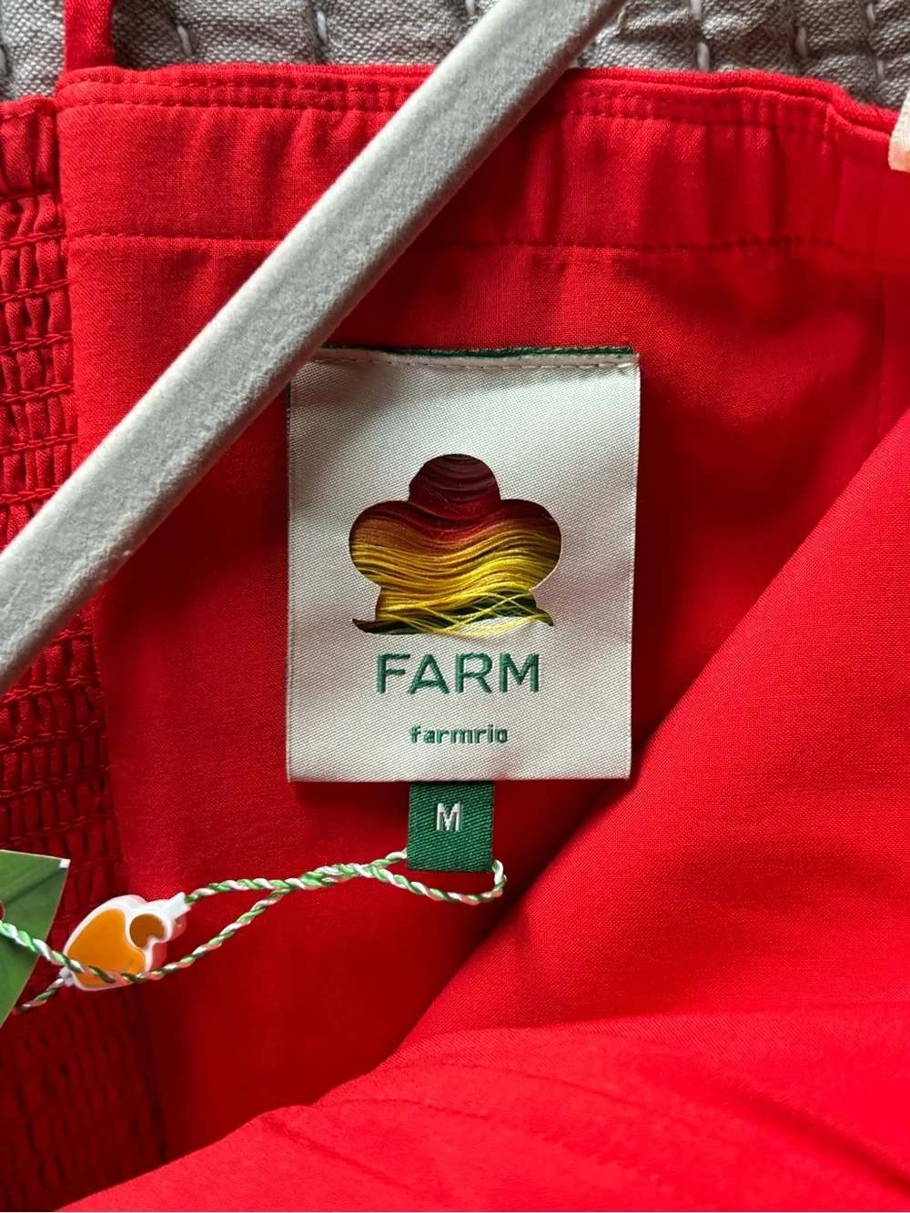 NWT - FARM Rio Garden Appliqué Linen Blend Midi Dress Red - Size: Medium - Picture 10 of 11